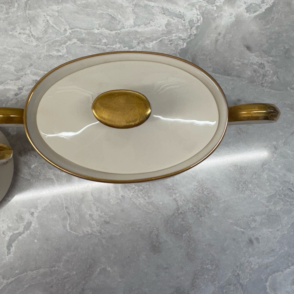 Lenox Castle Garden Bone China Dinnerware SUGAR & CREAMER SET Floral Gold Trim - Picture 3 of 9